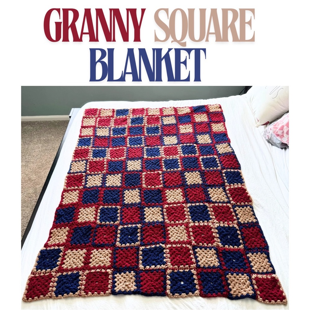Handmade Granny Square Crochet Blanket Throw Afghan 65x45 Cozy Lap Blanket